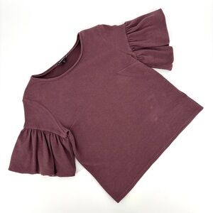 Express Dusty Rose Textured Bell Sleeve Top, XS